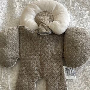 JJ Cole Infant Support Pillow. Cream/brown. Includes  blue embroidered Carter ba